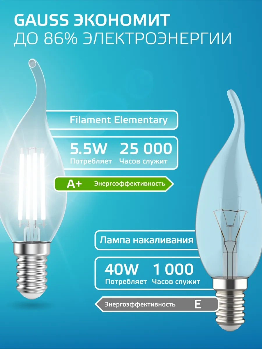 Gauss E14 Candleflame Rüzgarda 5.5w 4100k Nötr Işık 3 Adet Ampul 356561379