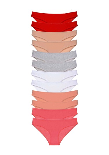 Biçomi 12 Adet Süper Eko Set Likralı Kadın Slip Külot Set 5 Çok Renkli