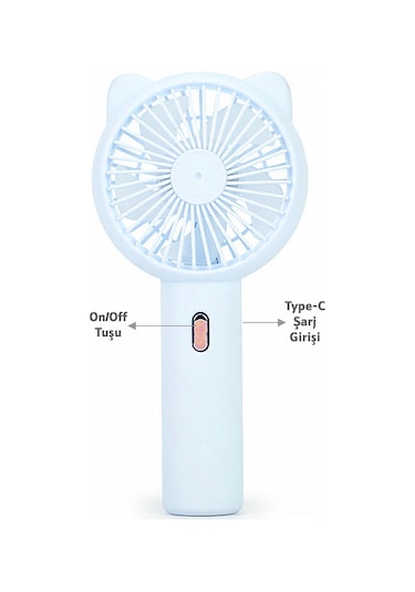 3 Modlu Şarjlı El Fanı 3 Kademe Seyahat Masaüstü Vantilatör Taşınabilir Mini Fan Mavi F136