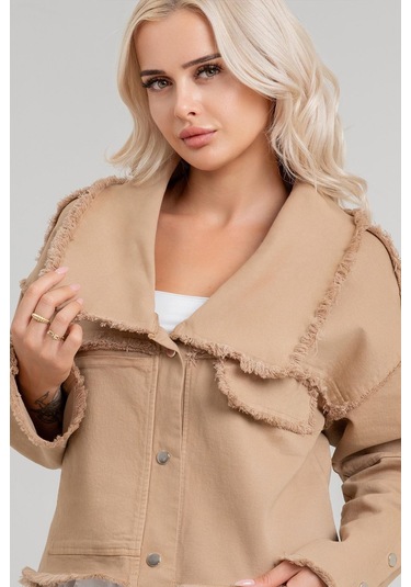 Kadın Power Likralı Pamuklu Kumaş Kol Ve Önü Çıt Çıtlı Pis Dikişli Mont CAMEL Camel