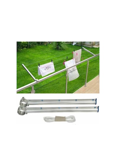 Toptancı Kapında Cetinel Küpeşte Balkon Çamaşır Kurutma Askılığı Yuvarlak Çamaşır Askısı Gri