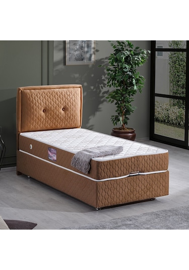 Setaymobilya Baza, Vectra Tek Kişilik Baza + Başlık + Deluxe Yatak, Kahve