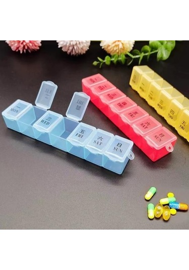 Sarı Taşınabilir Hap Kutusu Gün Baskı 7 Bağımsız Izgaralar Toz Geçirmez Neme Dayanıklı Şeffaf Kapak Açık Seyahat İş Gezisi Hap Organizatör İlaç Sarı