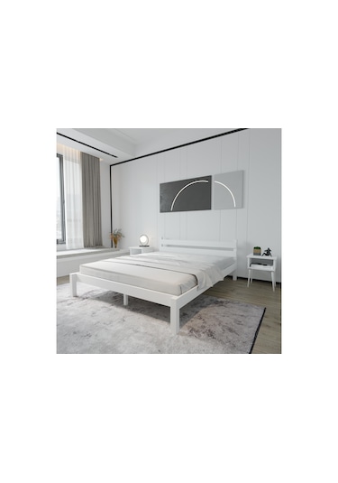 Letto Model Beyaz Renk Çam Ahşap Karyola-124 90 x 200