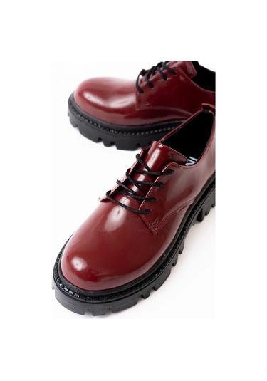 Bordo Rugan Bağcıklı Günlük Yüksek Tabanlı Loafer Ayakkabı Bordo