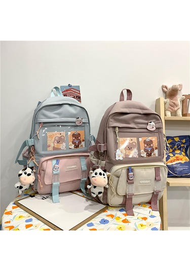 Honmex Kadınlar İçin Pembe Renkli Askılı Aksesuarlı Üniversite Öğrencileri Çift Askılı Çanta Büyük Kapasiteli Trendy Stili Dayanıklı Yüzeyli Çok Renkli