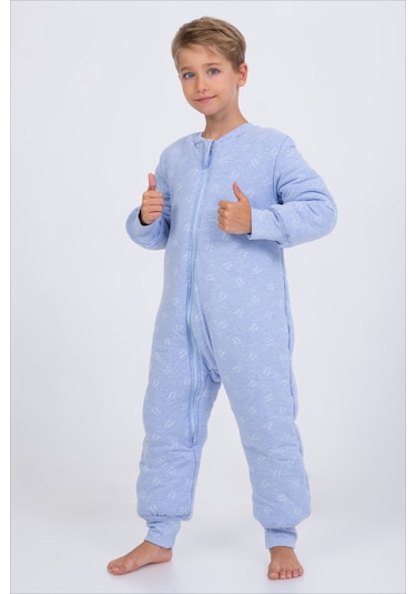 Erkek Çocuk Kalın Elyaf Dolgulu Premium Kalite 2.5 Tog Desenli Uyku Tulumu-mavi-beyaz Beyaz - Mavi