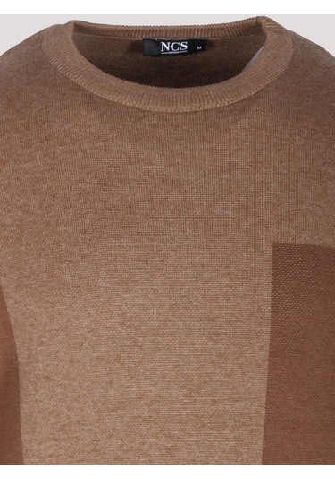 Erkek Triko Camel Bisiklet Yaka Desenli Slim Fit Pamuklu Kazak Ncs Jeans 3740-camel Camel