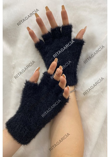 Peluş Kesik Parmak Eldiven Siyah1