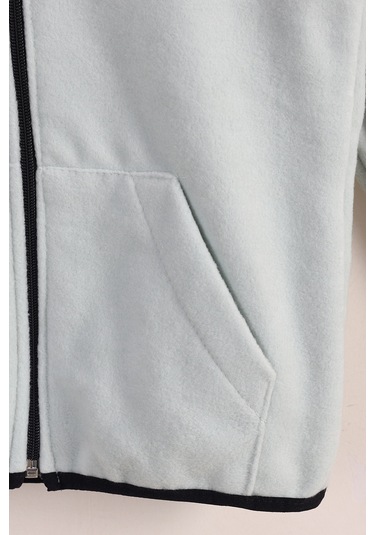 Monox Lastik Manşetli Fermuarlı Kapüşonlu Çocuk Unisex Polar Ceket Su Yeşili