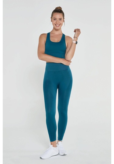 Jerf Gela Yüksek Bel Esnek Ve Toparlayıcı Spor Taytı Petrol