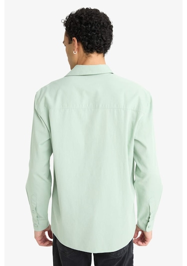 Defacto Regular Fit Polo Yaka Dokuma Uzun Kollu Gömlek F6341ax25augn1135 Yeşil
