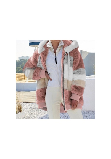 Kış Kadın Moda Kapşonlu Sıcak Gevşek Ceket Kadınlar İçin Patchwork Giyim Fermuar Bayanlar Artı Boyutu Kazak Pembe Kış Kadın Moda Kapşonlu Sıcak Gevşek Ceket Kadınlar İçin Patchwork Giyim Fermuar Bayanlar Artı Boyutu Kazak Pembe