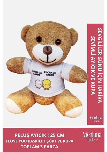 Özel Tasarım Romantik Sevgililer Doğum Günü Karım Da Karım Kocam Da Kocam Baskılı Peluş Ayıcık