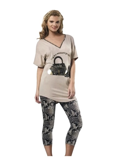 Kadın Baskılı Tayt Takım 60002 Taş