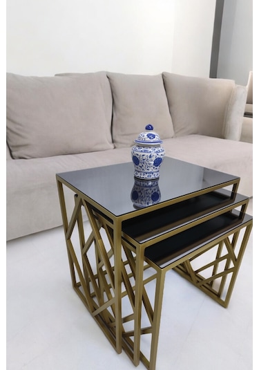 Venice Gold Metal Ayaklı Füme Aynalı Zigon Sehpa