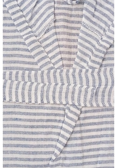 Kapşonlu Unisex Peştemal Plaj Bornozu %100 Pamuklu Seaside Stripe Mavi