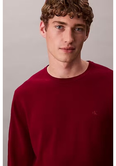 Erkek Regular Fit Merinos Yünü Triko Kazak - Bordo Beet Red