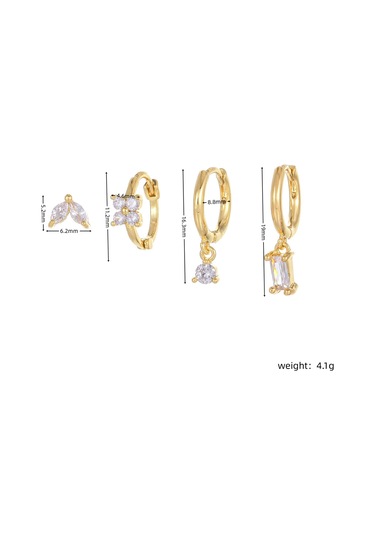 Geeksen 14k Altın Kaplama Zirkonyalı Kadın Küpe Seti - Çeşitli Stiller Daire Ve Taca 3 Çift Paketi Gold