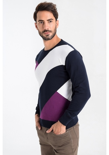 Heyss Bisiklet Yaka Desenli Lacivert Erkek Triko Kazak (380822121) Lacivert