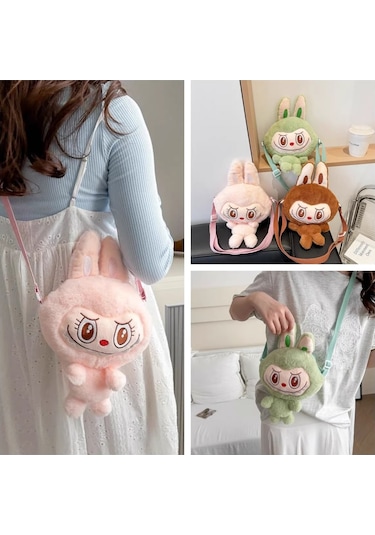 Labubu Karikatür Peluş Kız Çocuk Sevimli Çapraz Mini Çanta Yeşil