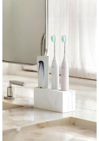 Modern Beton Diş Fırçalık Elektrikli Fırça Ve Macun Standı Banyo Organizeri Siyah Beyaz