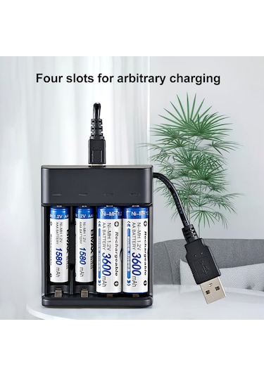 Springsun Siyah 4-hücreli Akıllı Şarj Cihazı, Ni-mh Aa/aaa Pil İçin Hızlı Şarj, Tam Doldurma Yeşil Işık, Usb Plug & Play, 1.2v Çıkış
