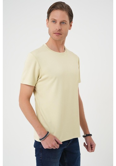 Comfort Fit Bisiklet Yaka Esnek Pamuk Casual Su Yeşili Tişört Ts 885 Su Yeşili