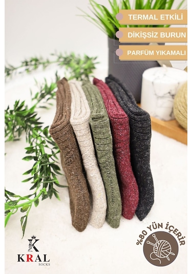 Kışlık Yün Lambswool Kadın Çorap 5'li Paket Çok Renkli