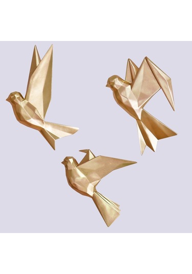 Mouette 3'Lü Dekoratif Kuş Altın