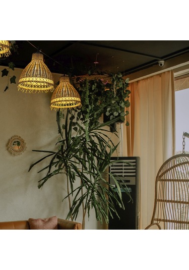 Rattan Bambu Sarkıt Avize: Tulıp 33x40cm Hasır