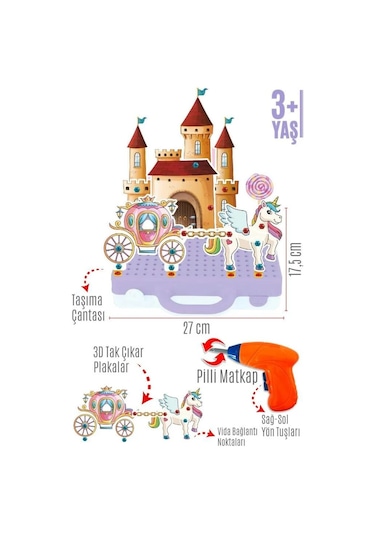 Oyuncak 3d Matkap Seti Söktak Prenses Serisi Unicorn