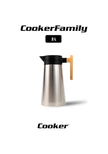 Cooker Bamboopour 2 Litre Paslanmaz Çelik Bambu Saplı Çelik Termos Ckr2094 Diğer