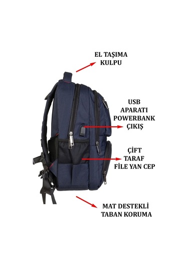 Sportif Darbe Emici Su Geçirmez 13,3-14 İnç Lacivert Laptop Sırt Çantası Renkli Çok Renkli