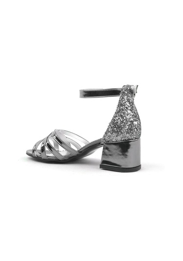 Platin Kalın Topuklu Kız Çocuk Abiye Ayakkabı Platin