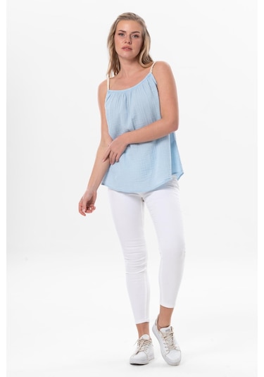 Askılı Alaçatı Yazlık Müslin Bluz Buz Mavi Bmv-buz Mavi