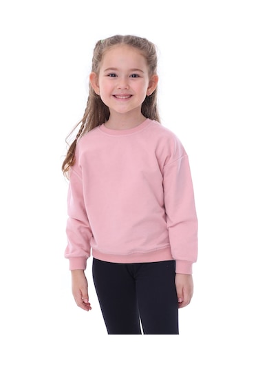 Zuzunga Basic Düz Renk Pudra Fırçalı Yumuşak %100 Pamuk Sweatshirt Pudra
