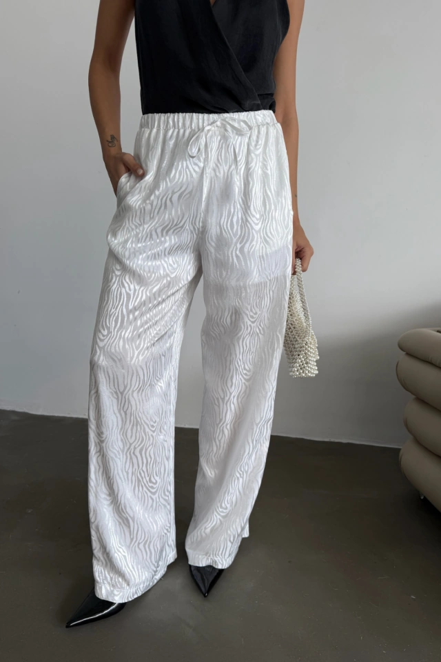 Amorluxe Jakar Saten Pantolon - Beyaz