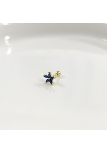 Laci Çiçek Gümüş Tragus Pıercıng - Altın Sarı Beyaz