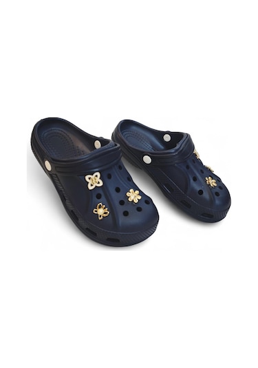 Fiyra 3010 Lacivert Crks Taşlı Havuz Plaj Çizgili Bayan Terlik Lacivert