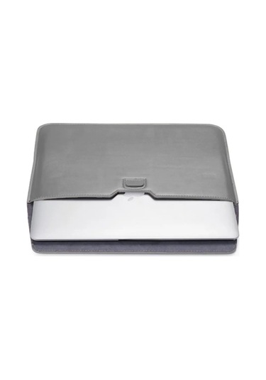 Macbook Pro 14 İnç M3 A2992 A2918 Uyumlu Deri Mıknatıslı Çanta Stantlı Şık Tasarım Koyu Gri