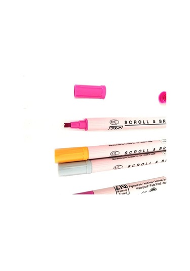 Zig Scroll & Brush Çift Çizgi Ve Fırça Uçlu Kaligrafi Kalemi, Davetiye Kalemi-4 Adet