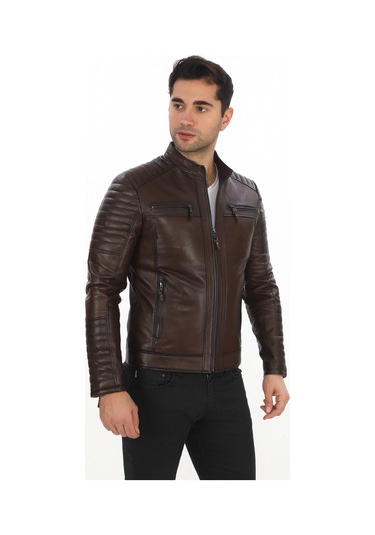 New Zaya Leather Erkek Biker Deri Ceket -