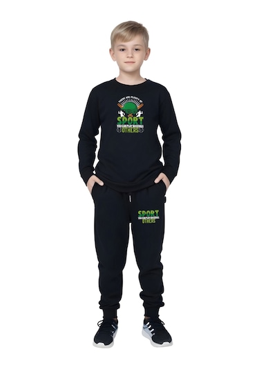 2li Erkek Çocuk Baskılı Sıfır Yaka Mevslimlik Alt-üst Takım Siyah - Sarı