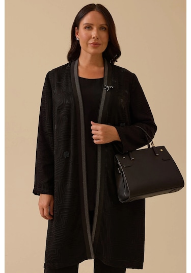 Galaxi Kadın Büyük Beden Desenli Hırkalı Takım 4001 Siyah Siyah