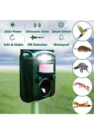 Willowhaven 2023 Güneş Enerjili Ultrasonik Hayvan Kovucu, Hareket Sensörlü Led Fener - Ip66 Su Geçirmez