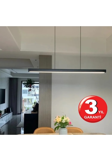 Linear 150cm Siyah Kasa Ledli Sarkıt Modern Led Avize, Salon, Mutfak, Masa Üstü Avize Aydınlatma Doğal