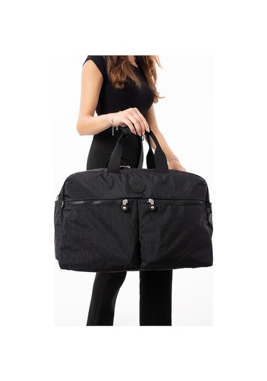 Novahub Seyehat Spor Çantası Kabin Boy Valiz 45 35 Cm Omuz Ve Çapraz Askılı Hafif Klinkır Çanta Su İtici Siyah Siyah