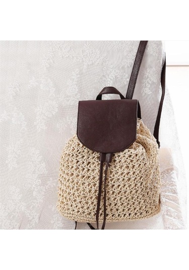 Kahverengi Yogodlns Yeni Kadın Sırt Çantası Tığ Işi Kağıt Halat Örgülü Ipli Kadın Hasır Sırt Çantası Yaz Seyahat Gezisi Bayanlar Dokuma Sırt Çantası Kahverengi