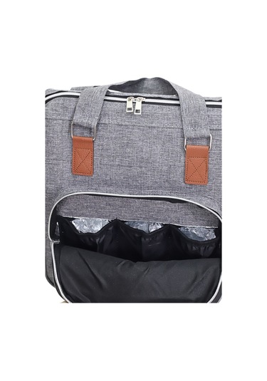 Termal Biberon Bölmeli Gri Anne Bebek Bakım Çantası Deri Detaylı Askılı Bebek Arabası Uyumlu Gri